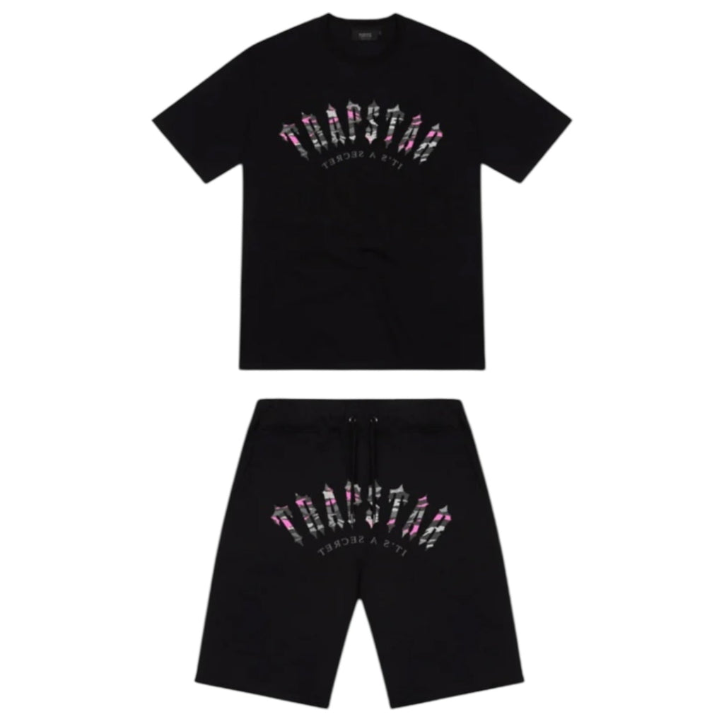 Trapstar Irongate Arch Camo T-Shirt Shorts Set Black/Pink