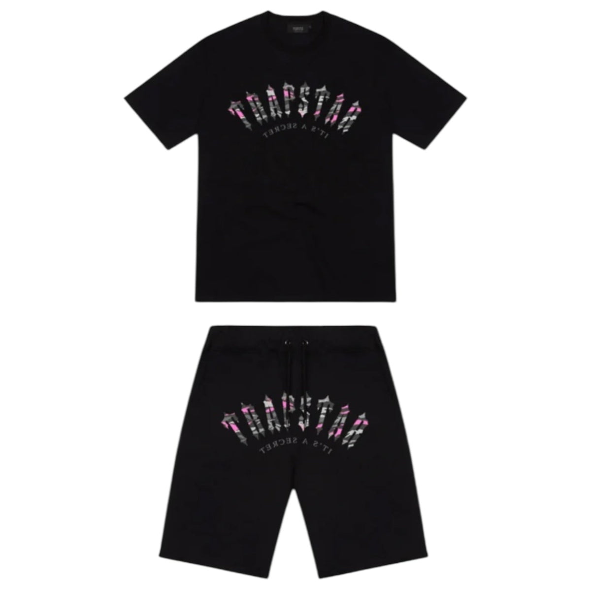 Trapstar Irongate Arch Camo T-Shirt Shorts Set Black/Pink