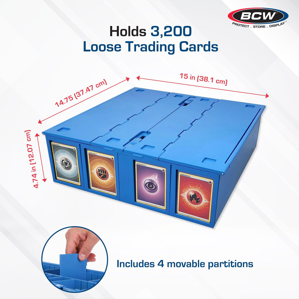 BCW Collectible Card Bin Blue | Holds 3200 Cards | 4 Dividers | MTG, Pokemon & Sports Cards Storage
