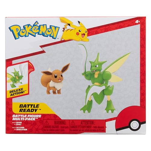 Jazwares Pokemon Battle Figure 2 Pack – Eevee (2-Inch) & Scyther (4.5-Inch) Battle Figures