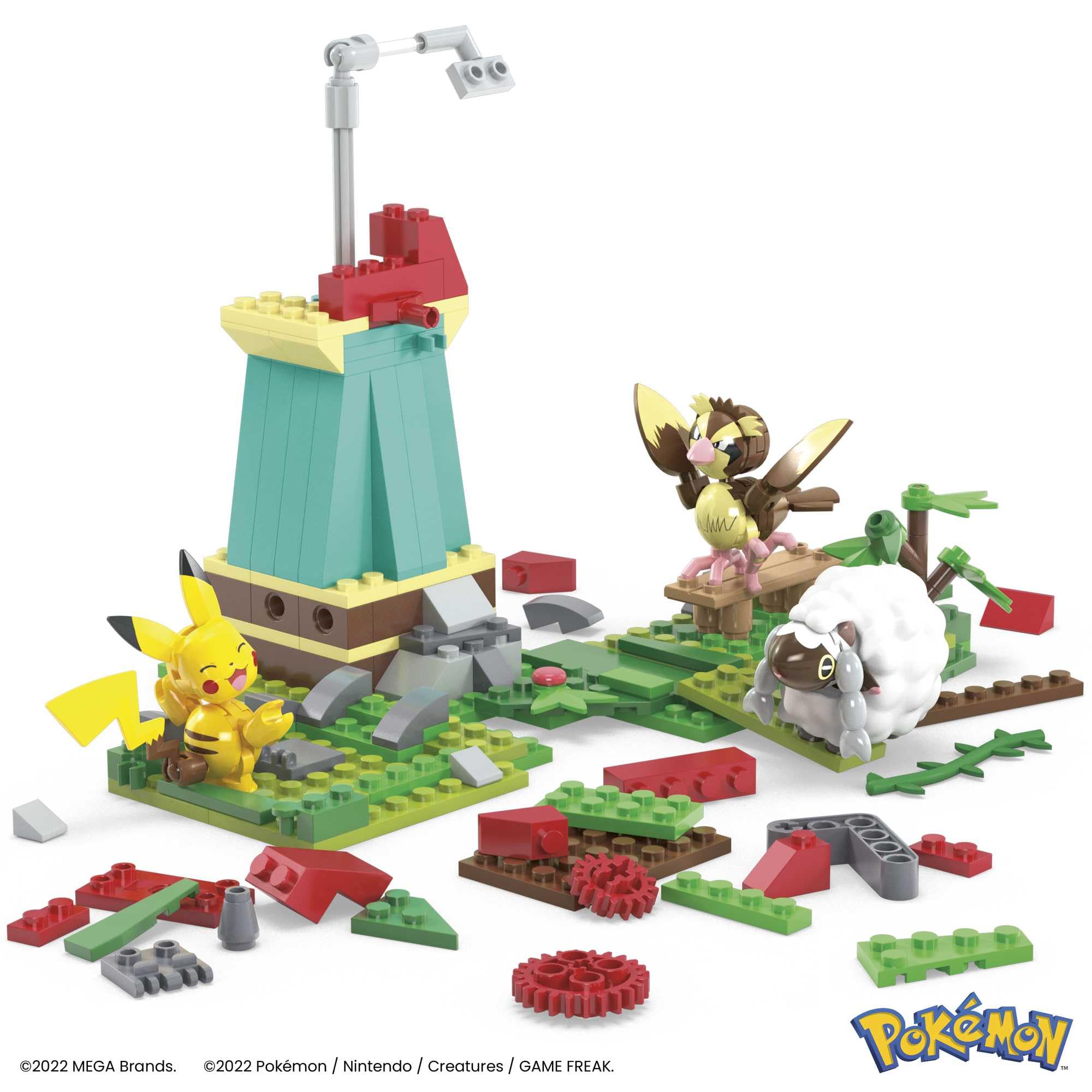 MEGA Pokemon Action Figure Building Toy Set — 240 Pieces, Windmill Motion Brick, Pikachu, Pidgey & Wooloo | Gift Idea for Kids | Mega Brands